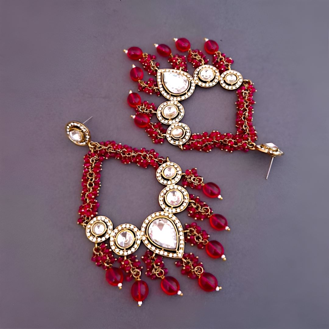 Rani Pink Kundan Chandbali Earrings