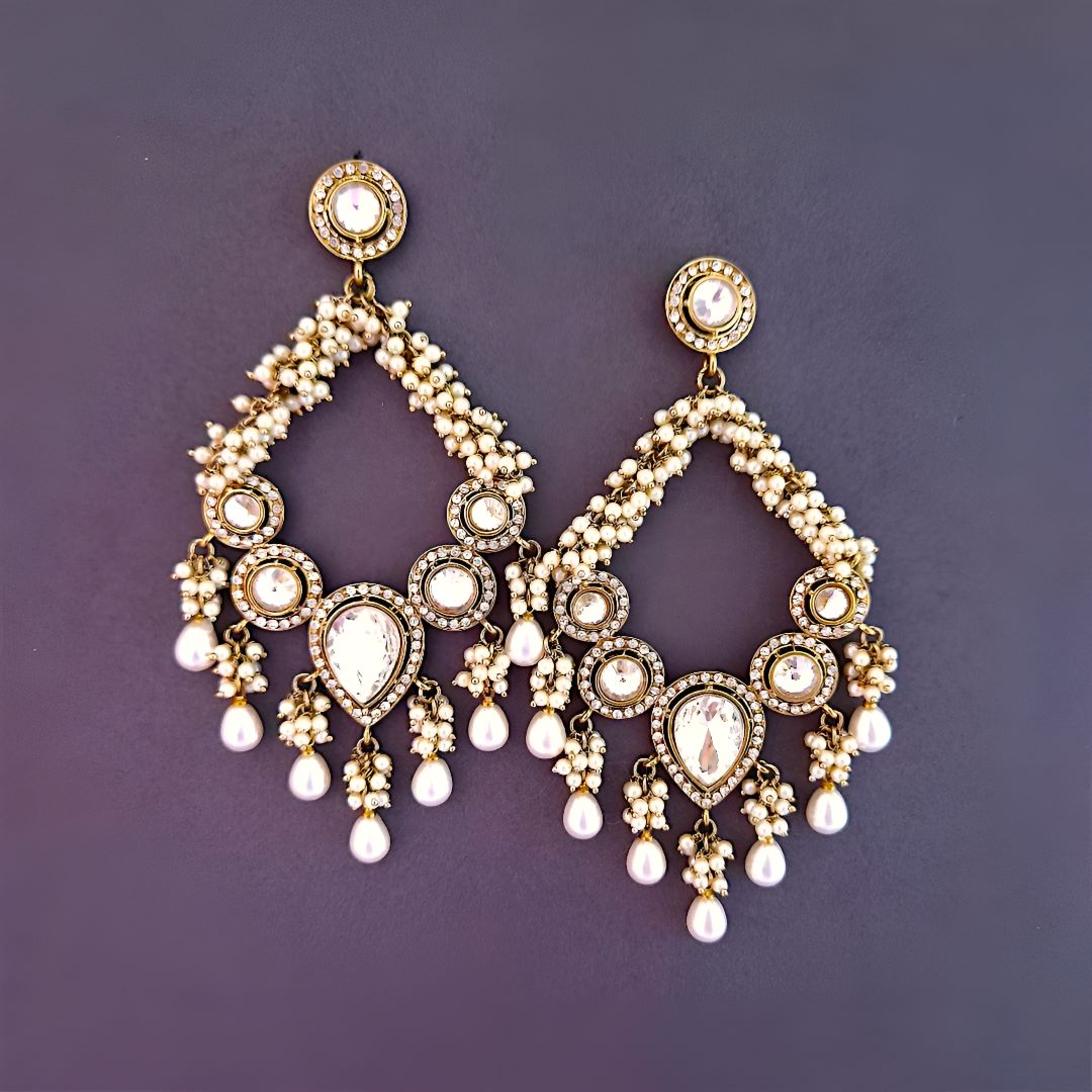 White Kundan Chandbali Earrings