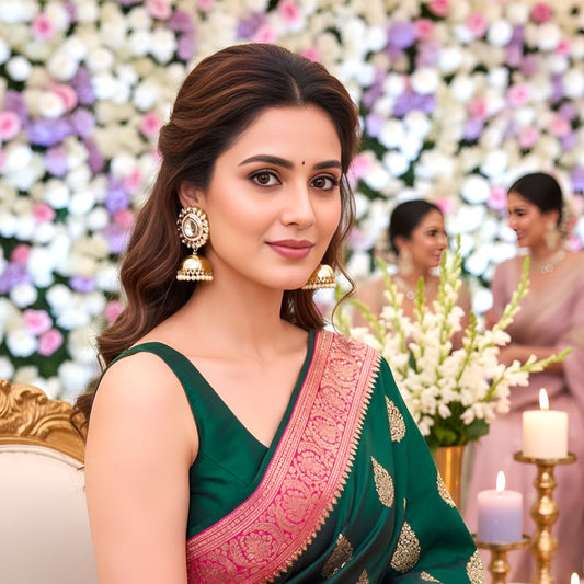 Pink Kundan Jhumki Earrings