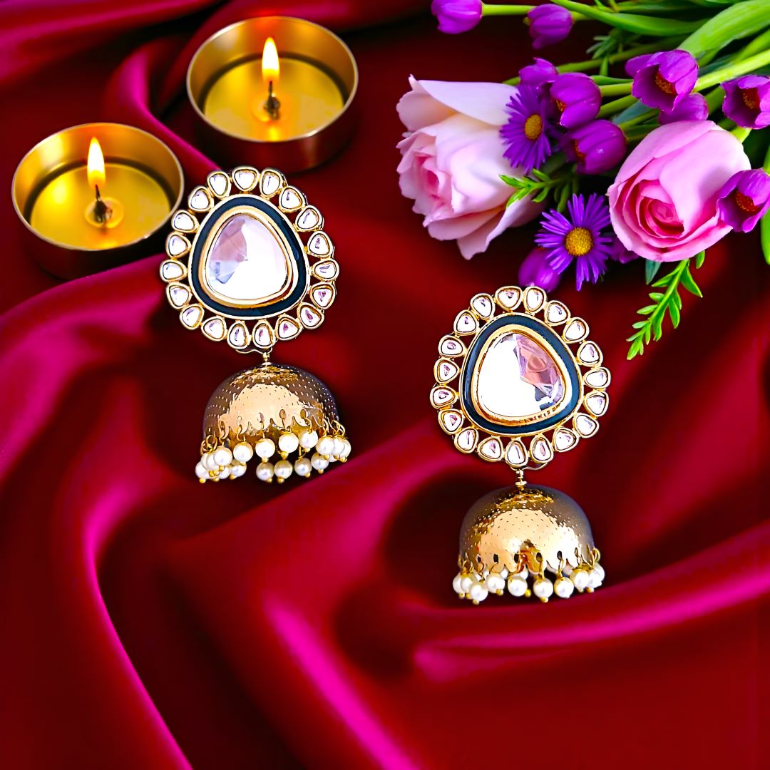 Emerald Green  Kundan Jhumki Earrings