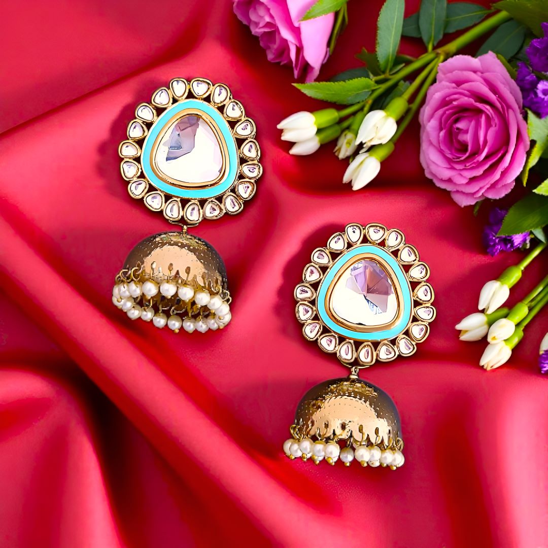 Turquoise Blue Kundan Jhumki