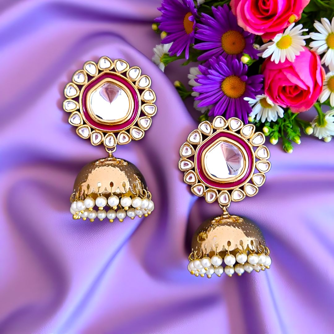 Rani Pink Kundan Jhumki Earrings