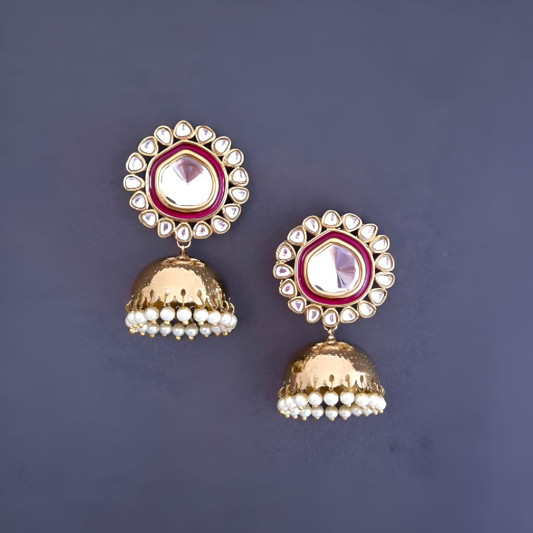 Rani Pink Kundan Jhumki Earrings