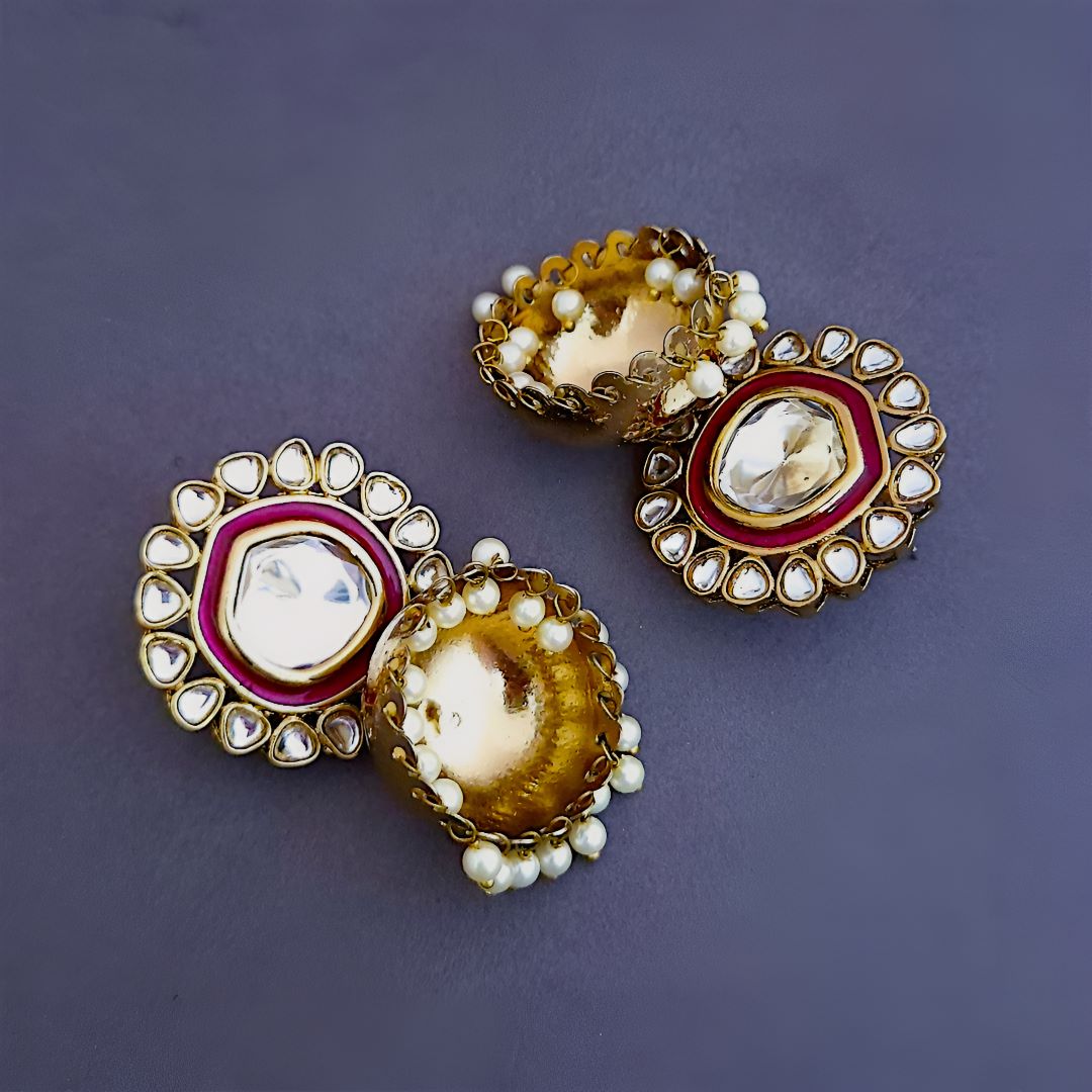 Rani Pink Kundan Jhumki Earrings