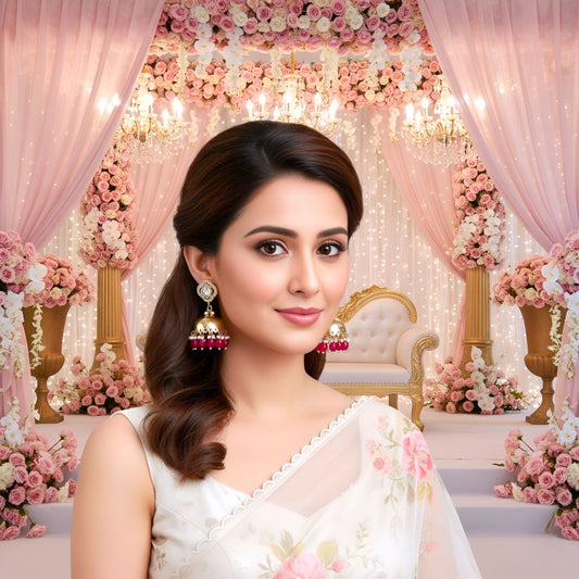 Rani Pink  Kundan Jhumki Earrings