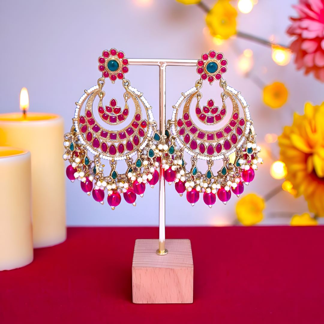 Multicolor Kundan Chandbali Earings
