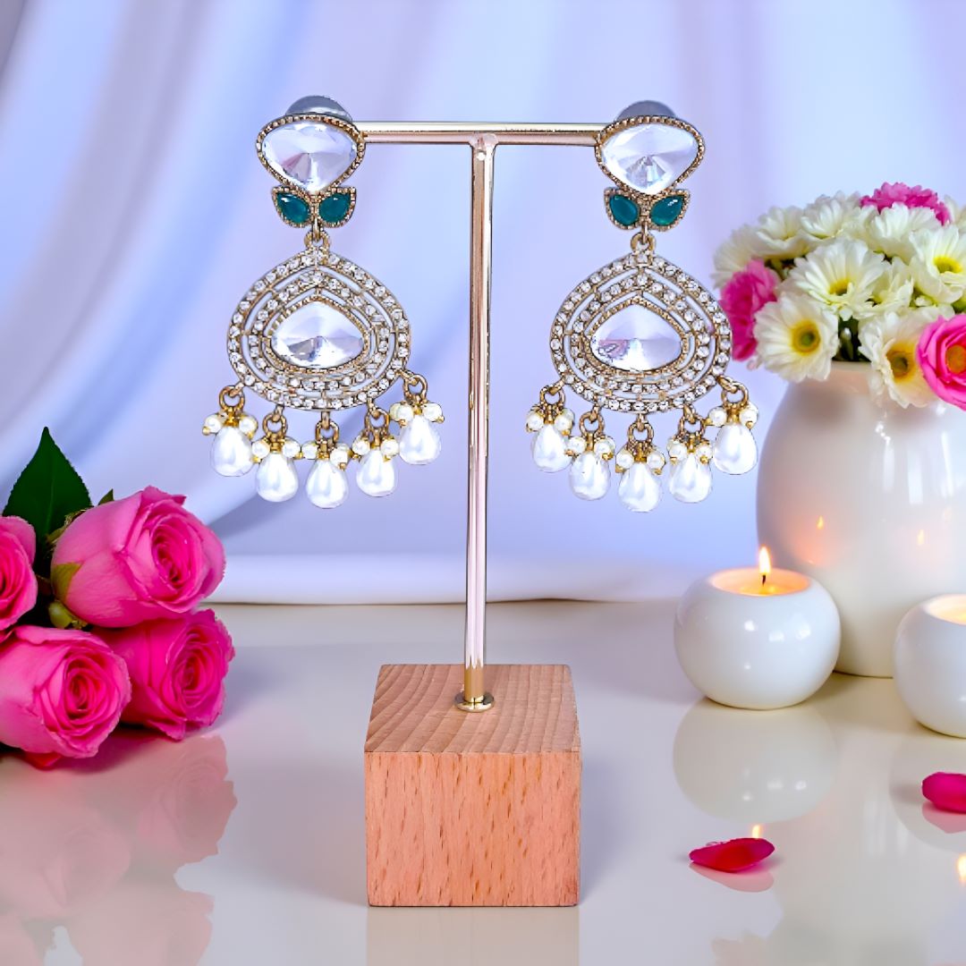 Emerald green  Ethnic Earrings, Kundan earrings, Dangler Earrings