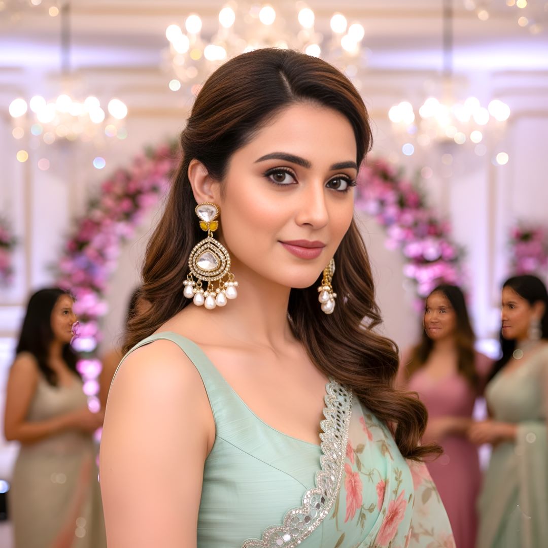 Yellow Ethnic Earrings, Kundan earrings, Dangler Earrings