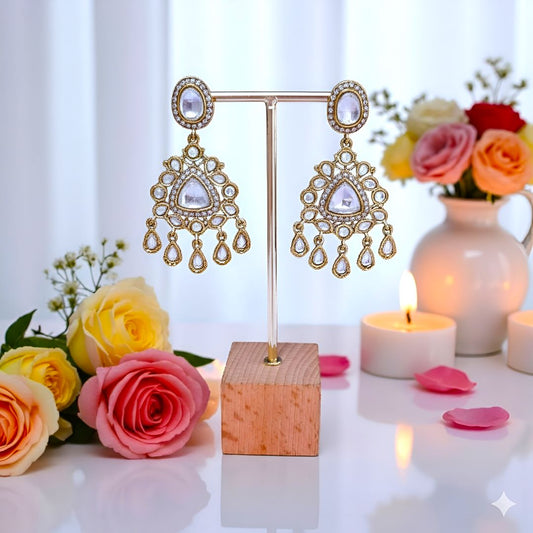 White Kundan Ethnic Dangler Earrings