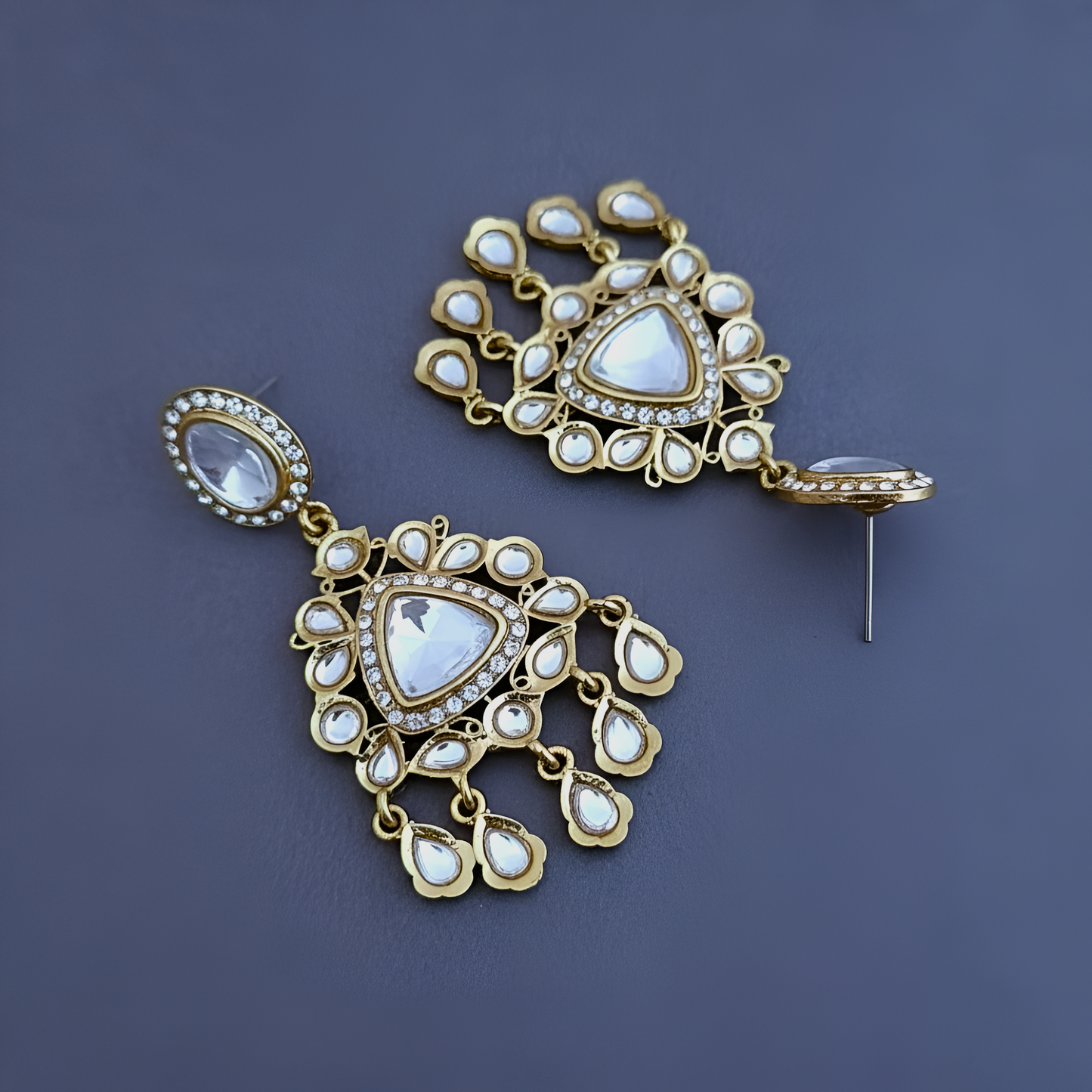 White Kundan Ethnic Dangler Earrings