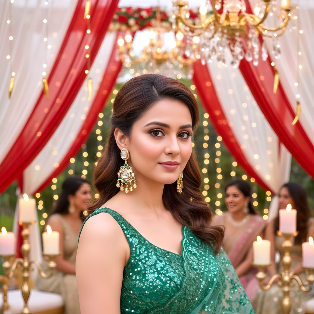 Emerald green Kundan Ethnic Dangler Earrings