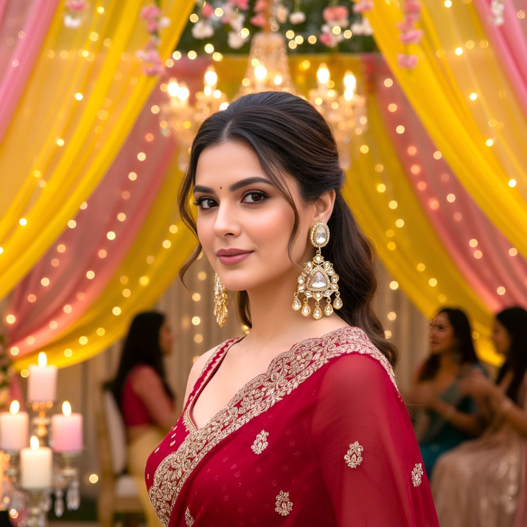 White Kundan Ethnic Dangler Earrings