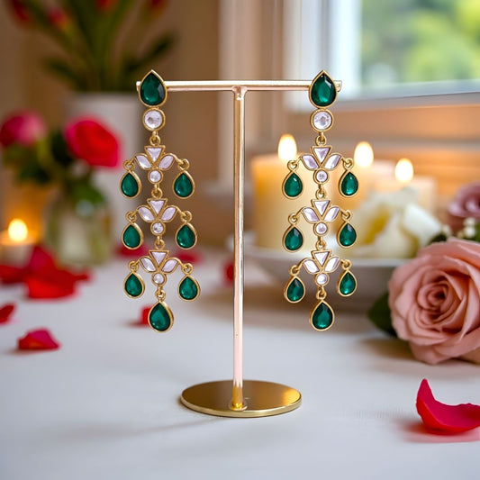 Emerald Dangler Earrings , Drop Earrings, Green kundan  Earrings