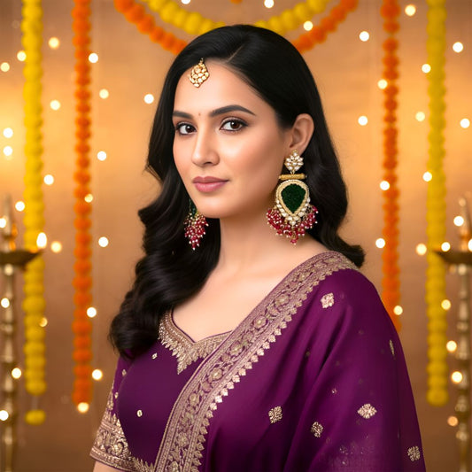 Emerald Danglers,   Pearl Drop Earrings, Rani Pink  Earrings