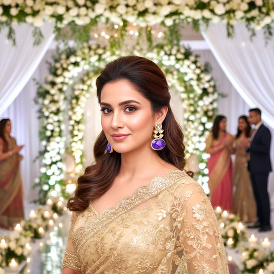 Purple Danglers, Purple Kundan Earrings, Stone Earrings