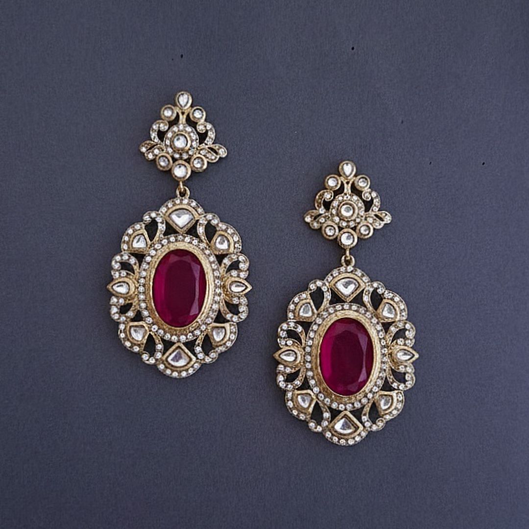 Rani Pink Kundan Dangler Earrings