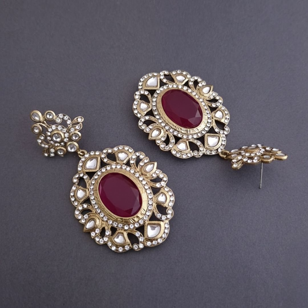 Rani Pink Kundan Dangler Earrings