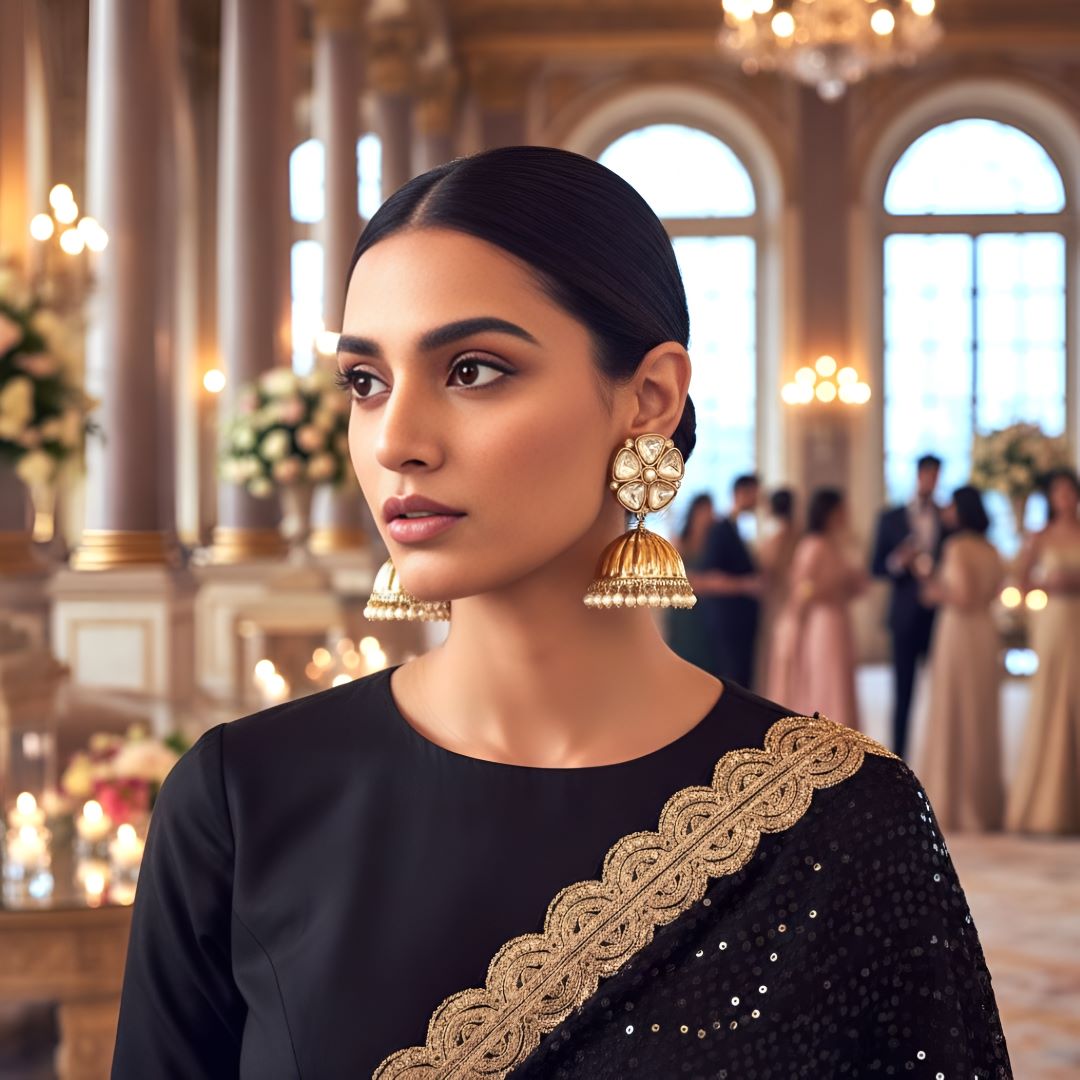 Golden Kundan Jhumki Earrings
