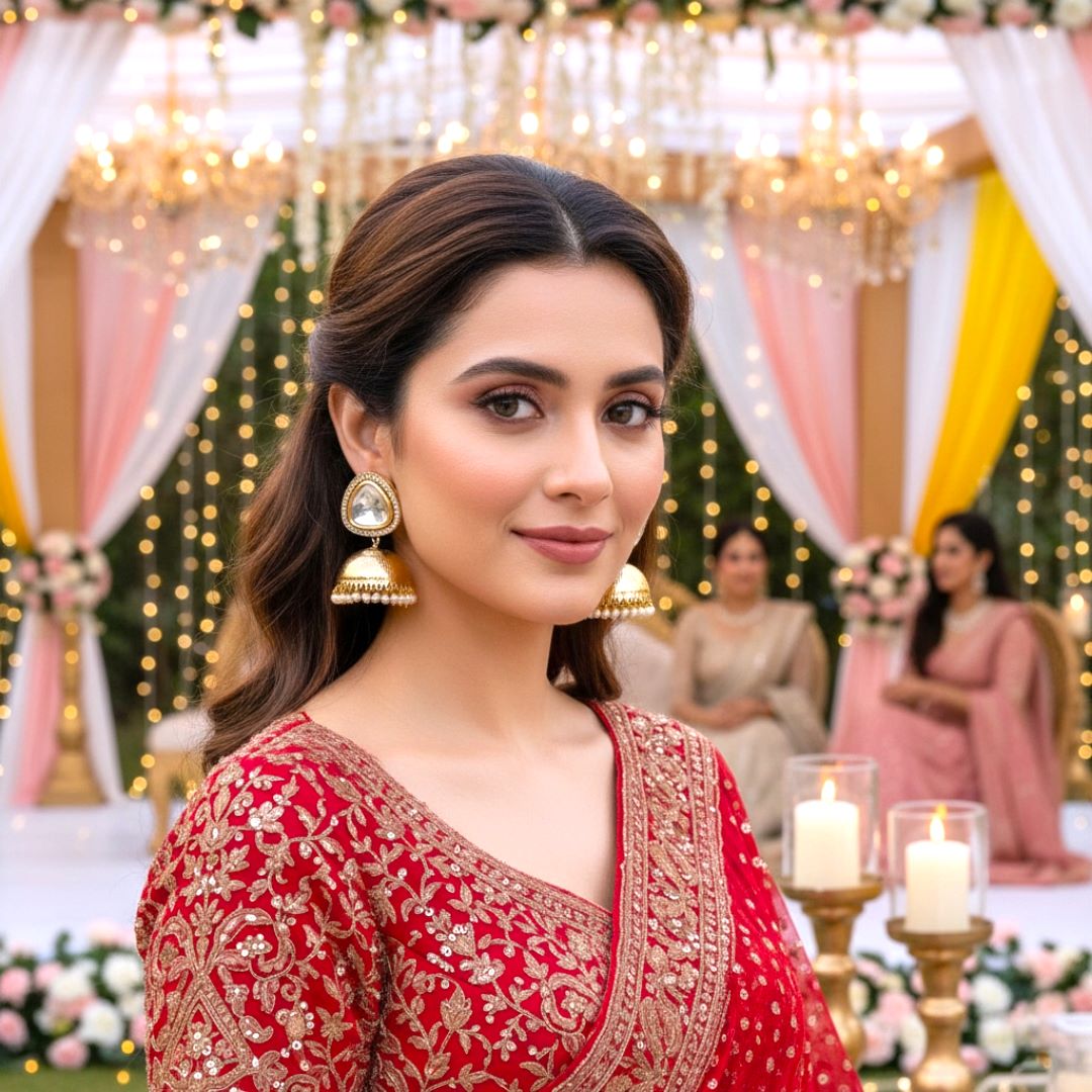 Golden  Kundan jhumkis Earrings
