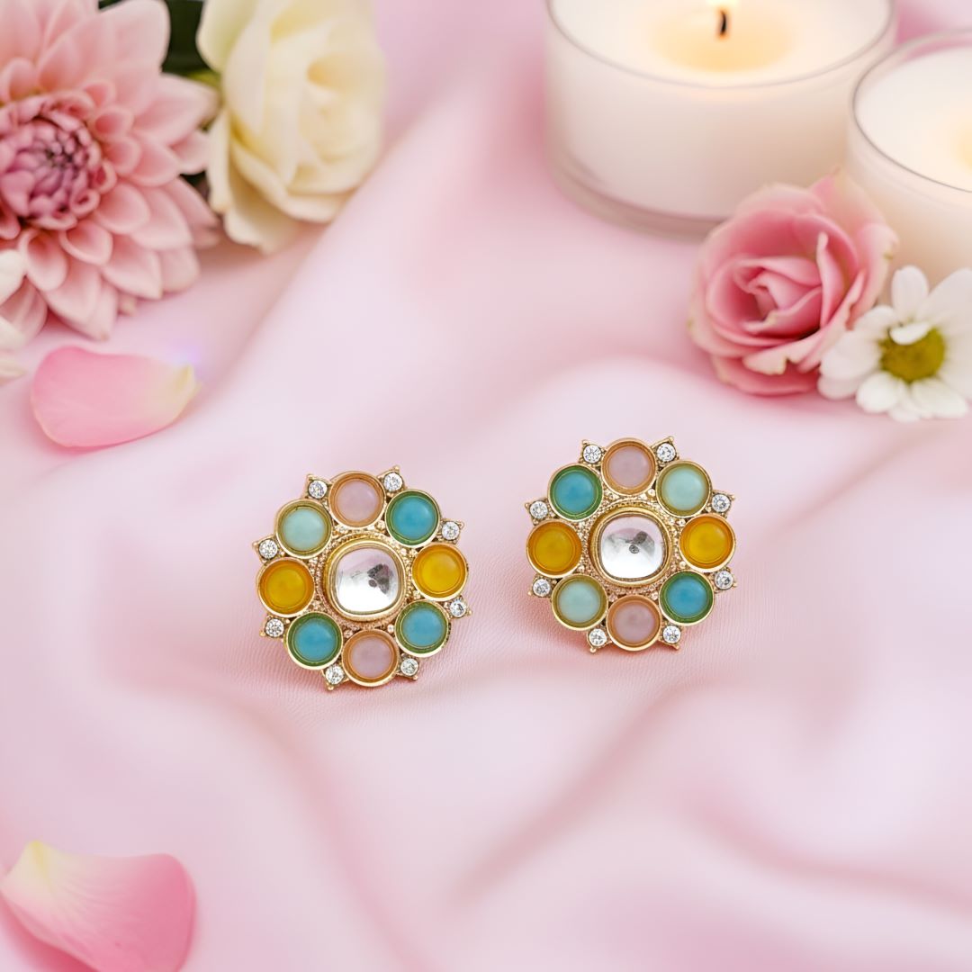 Pink Kundan Stud Earrings