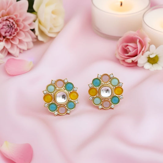 Pink Kundan Stud Earrings
