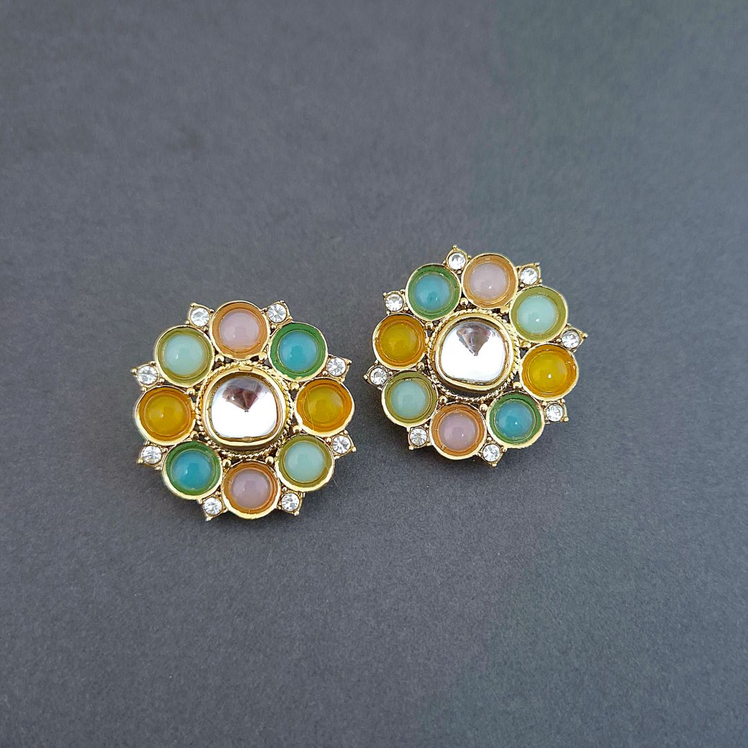 Pink Kundan Stud Earrings