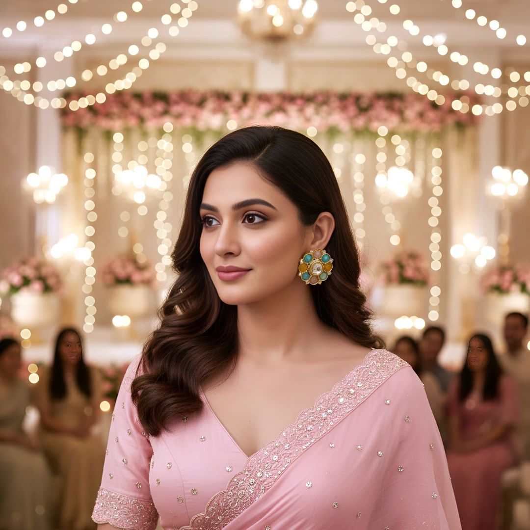 Pink Kundan Stud Earrings