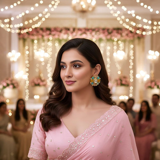 Pink Kundan Stud Earrings