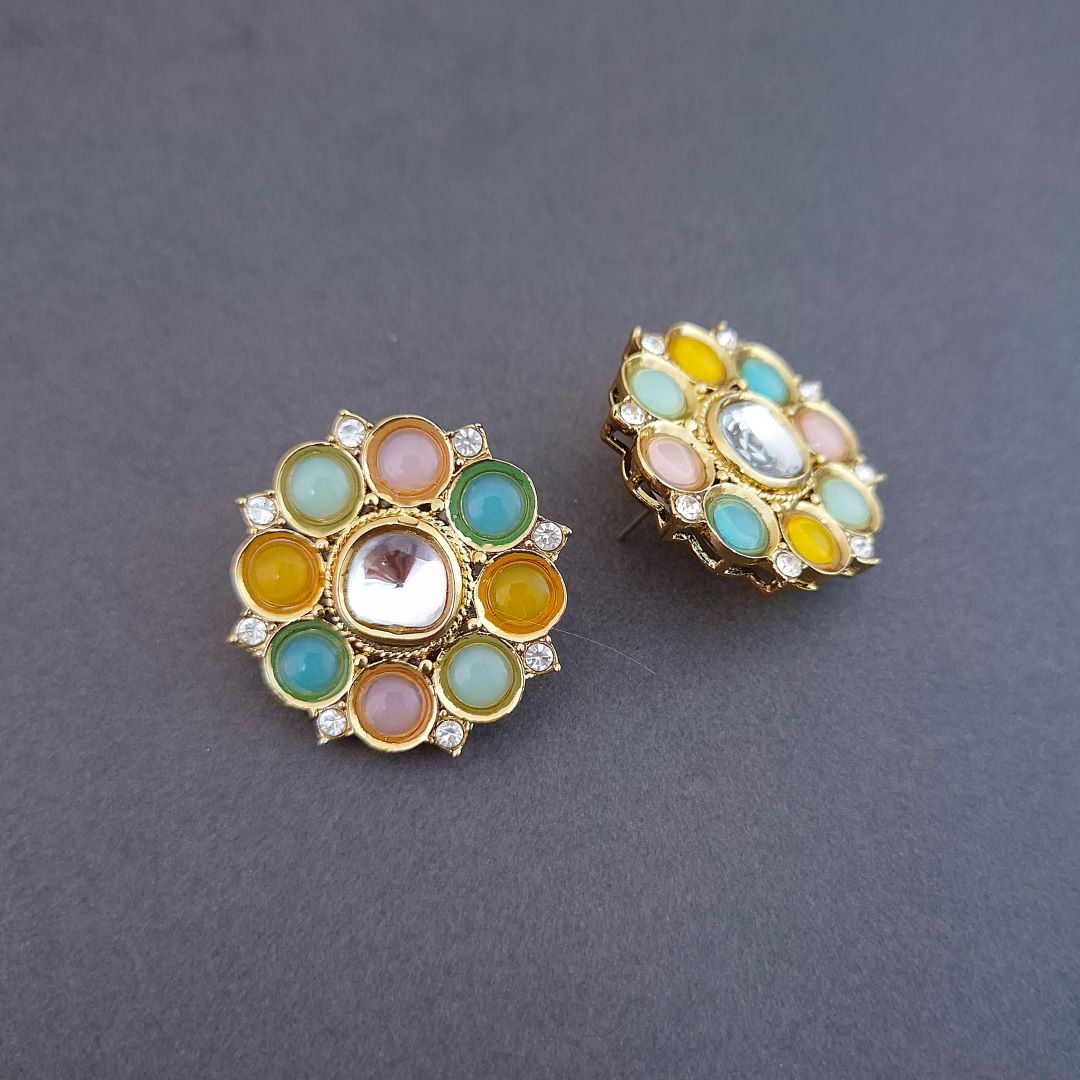 Pink Kundan Stud Earrings