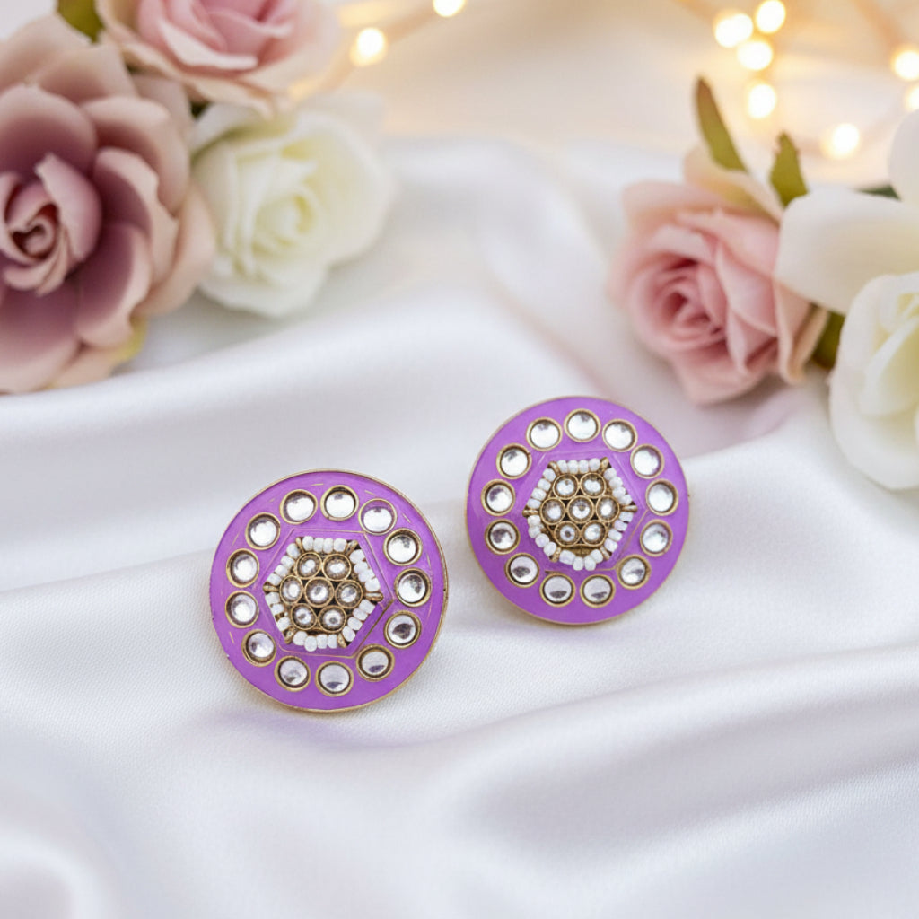 Purple Kundan Stud Earrings
