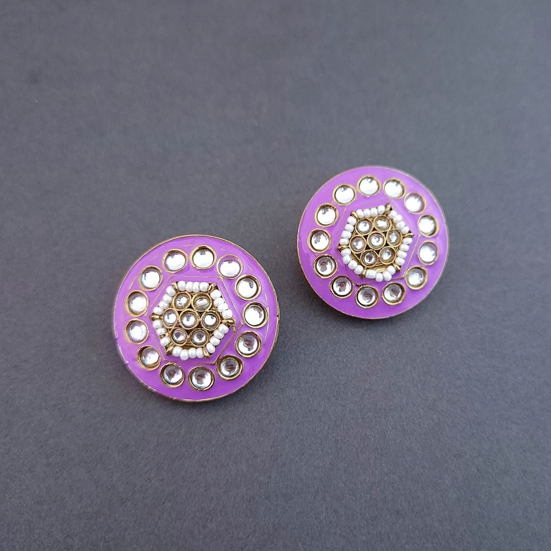 Purple Kundan Stud Earrings