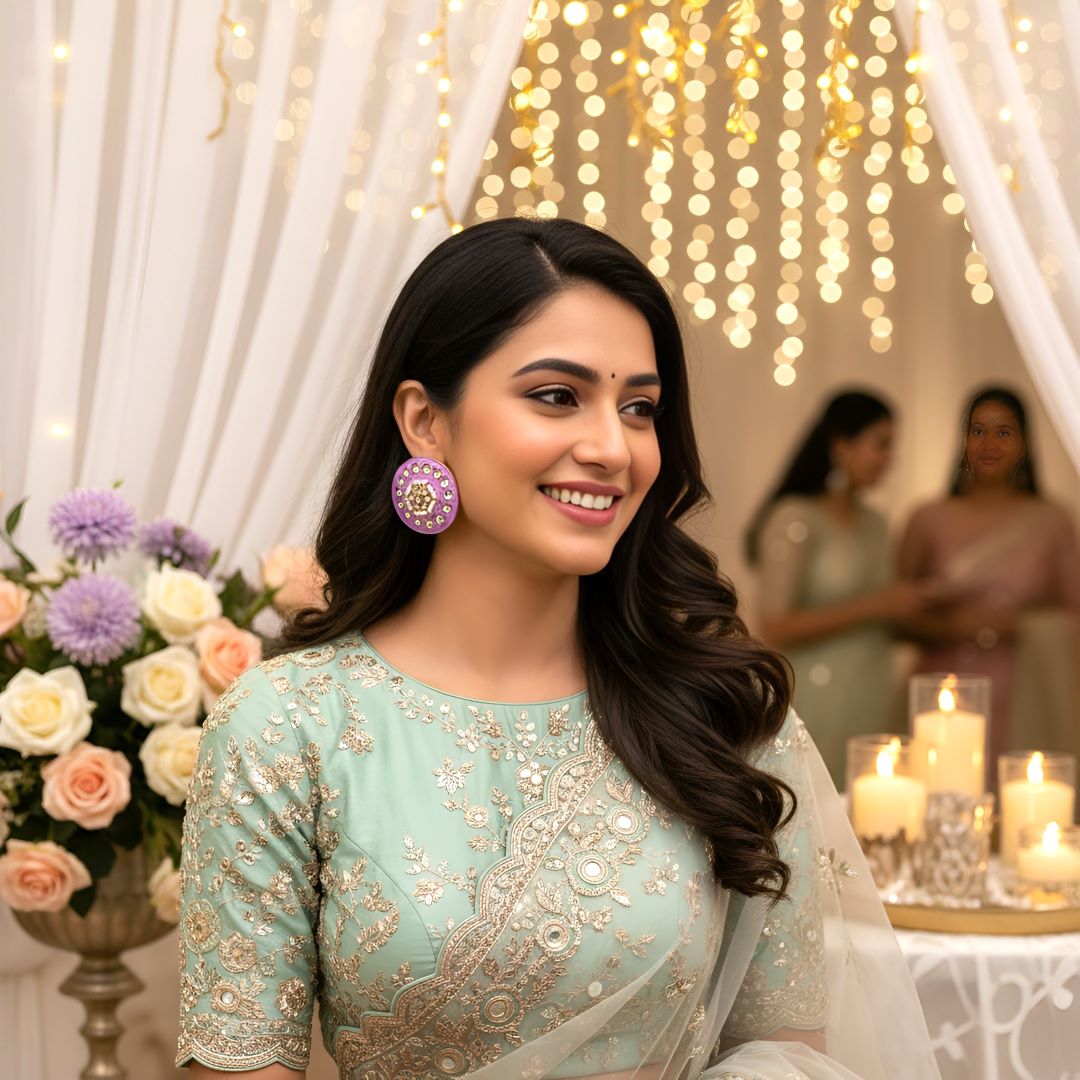 Purple Kundan Stud Earrings