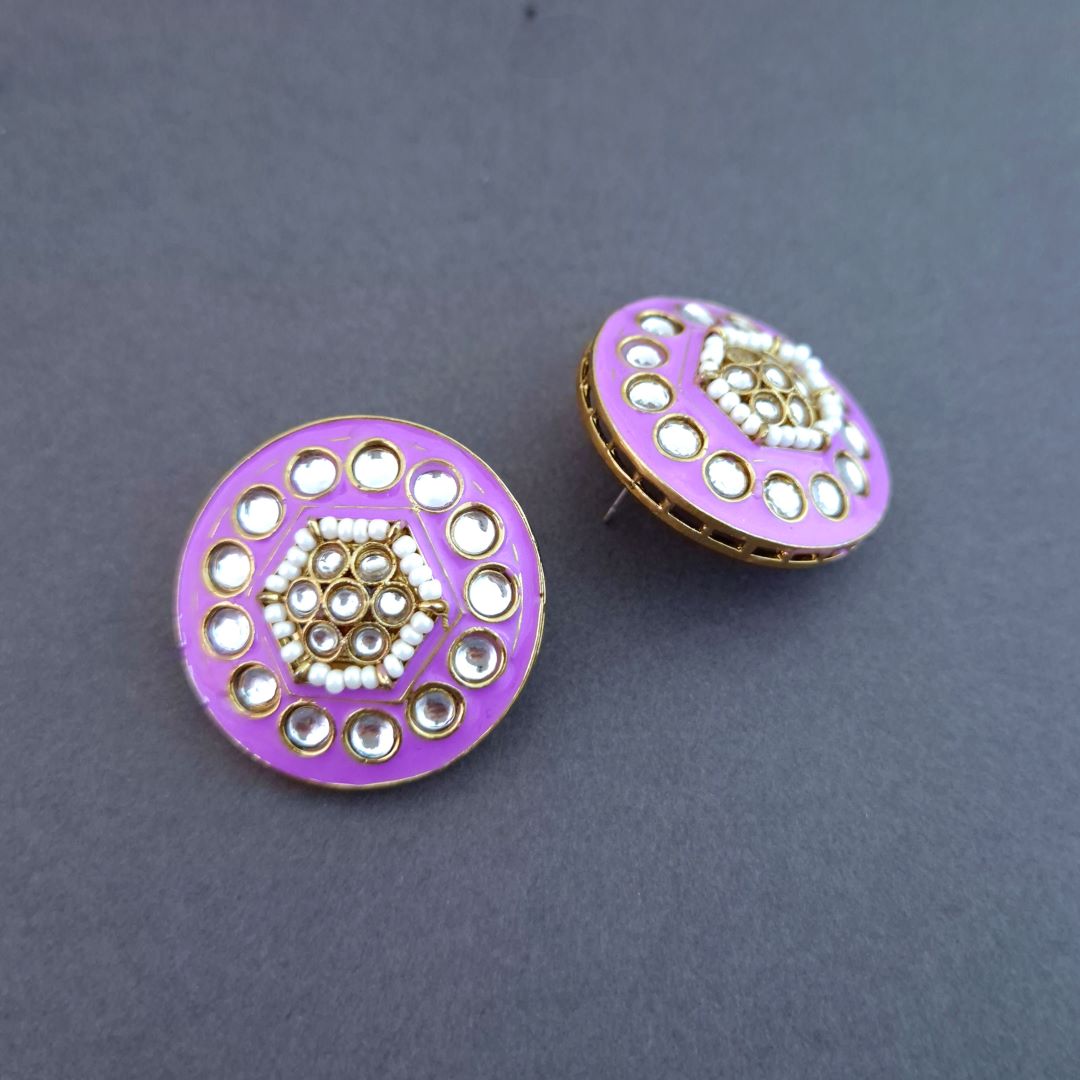 Purple Kundan Stud Earrings
