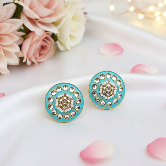Turquoise Blue Kundan Stud Earrings