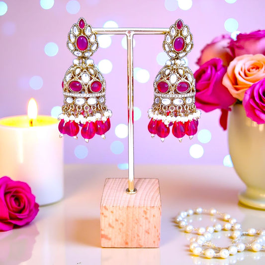 Rani Pink Kundan Jhumki Earrings