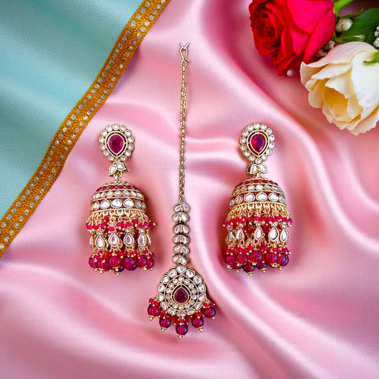 Rani Pink Chandra MaangTikka Set