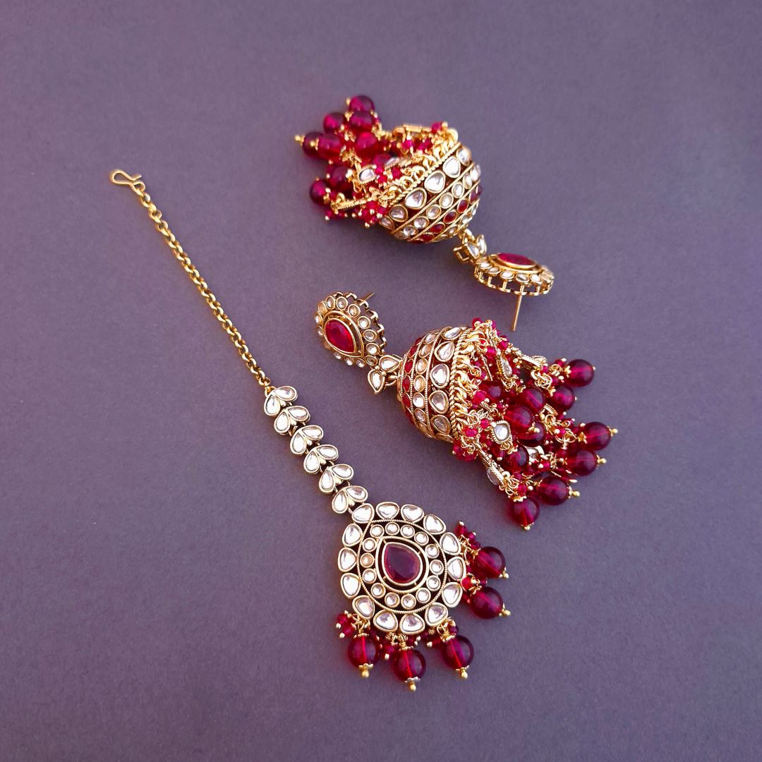 Rani Pink Chandra MaangTikka Set