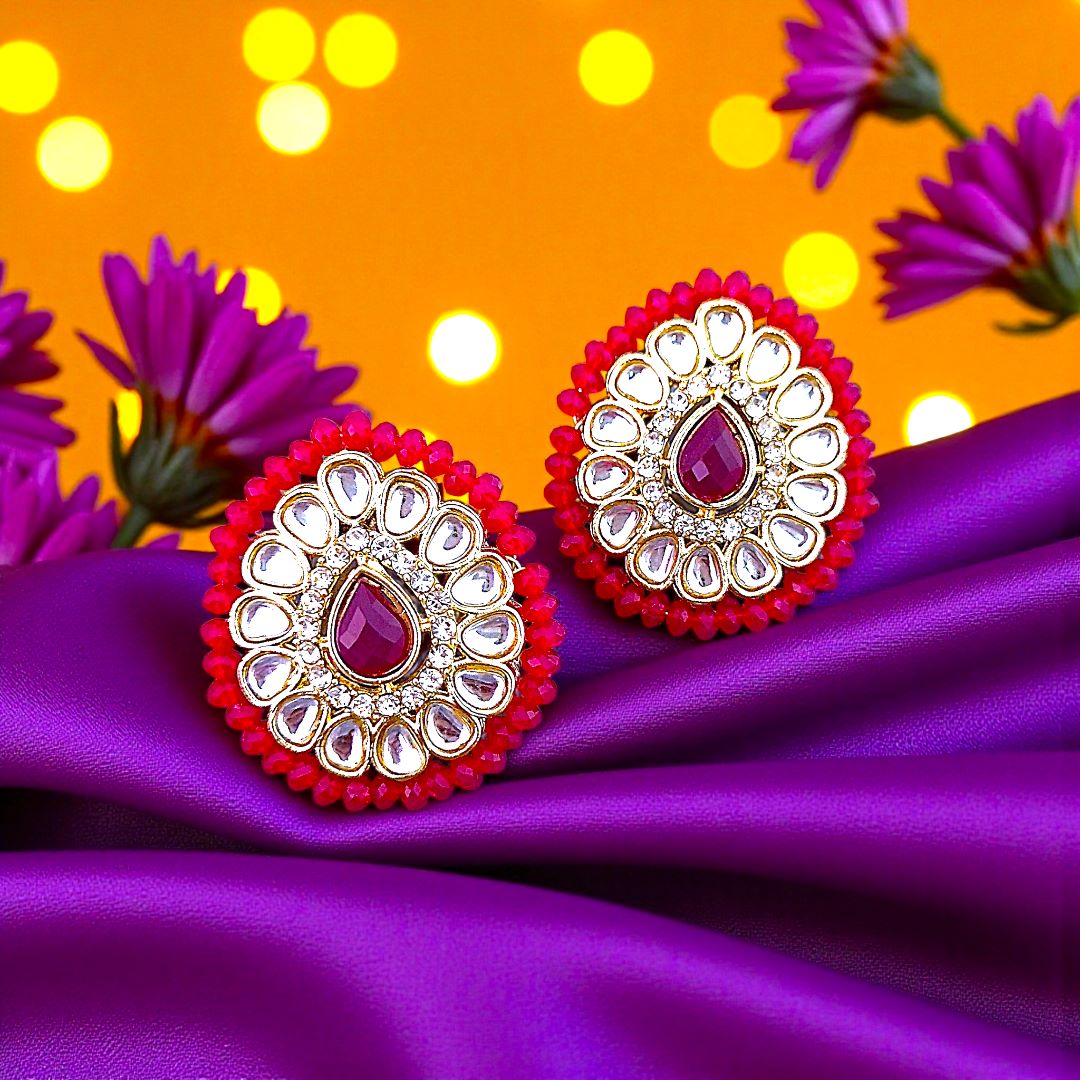 Rani Pink Kundan Stud Earrings