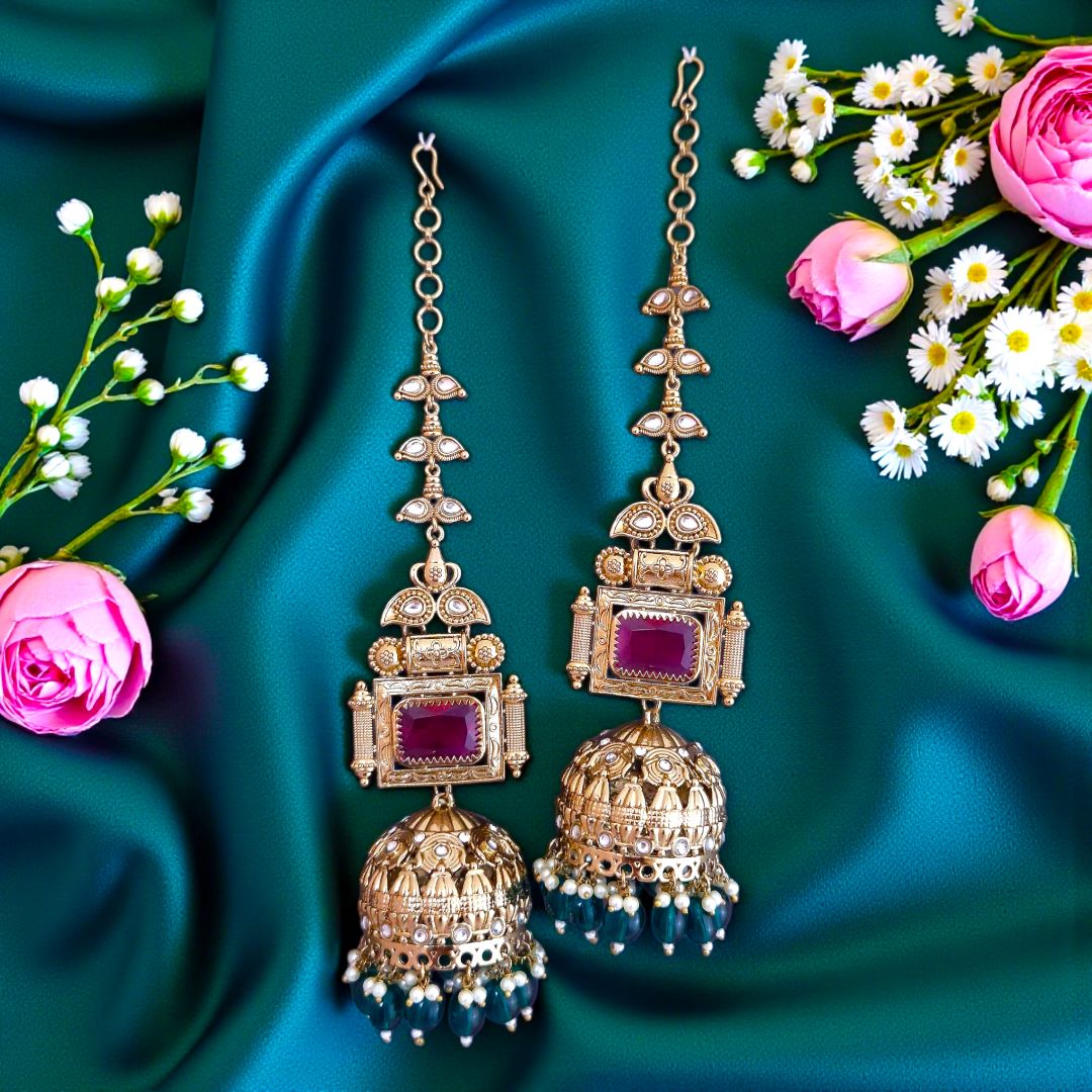 Multicolor Kundan Sahara Earchain Jhumki Earrings