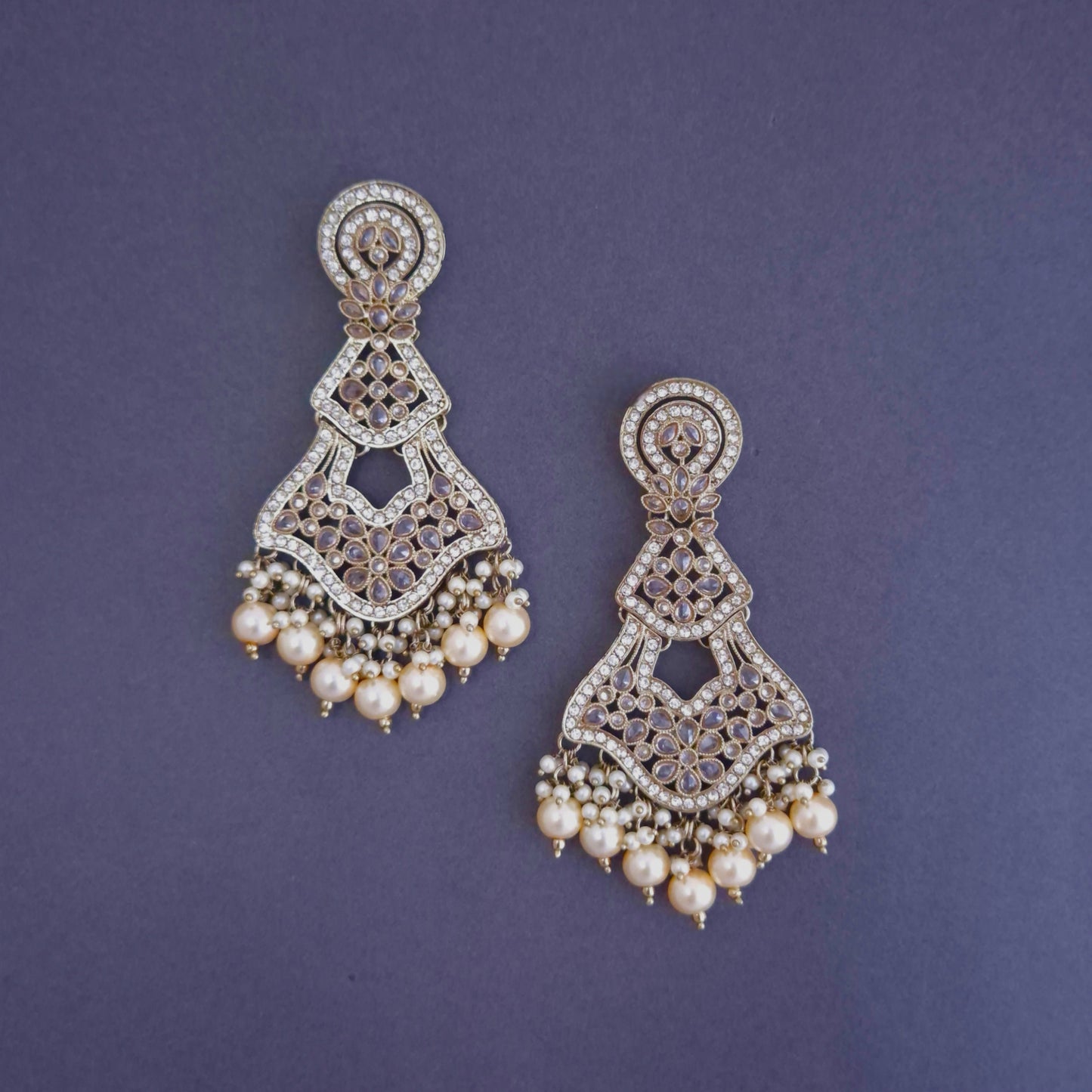 Golden Kundan Dangler Earrings