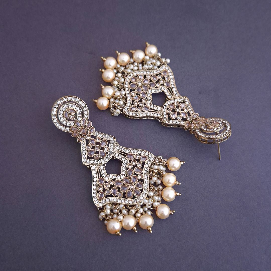 Golden Kundan Dangler Earrings