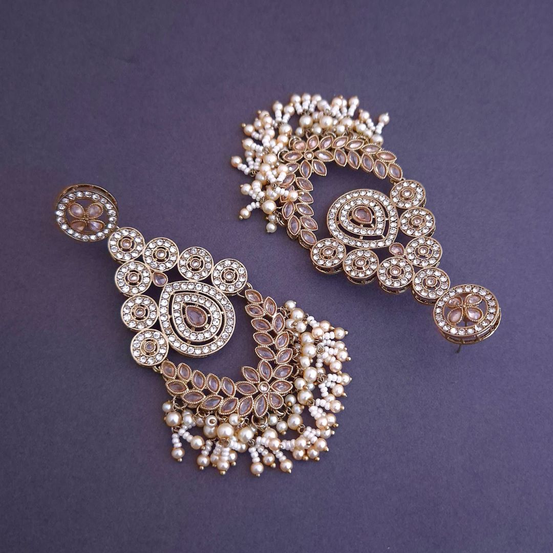 Golden Kundan Dangler Earrings