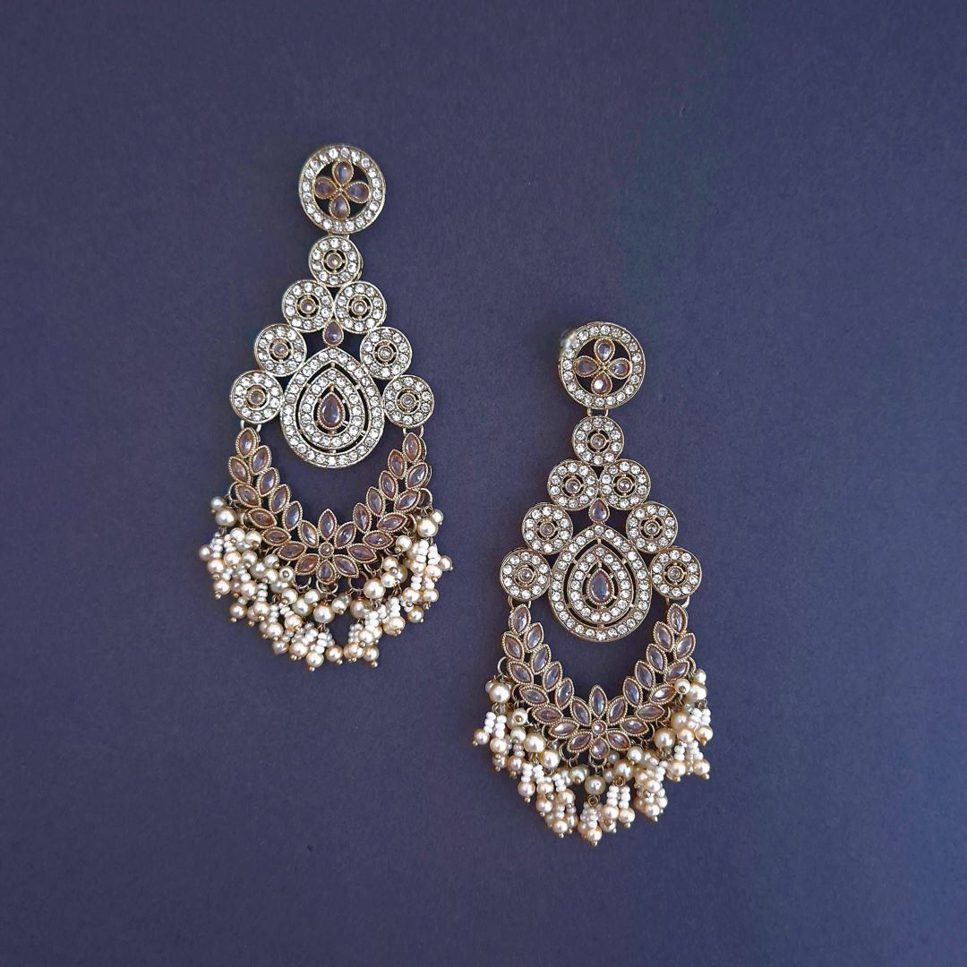 Golden Kundan Dangler Earrings