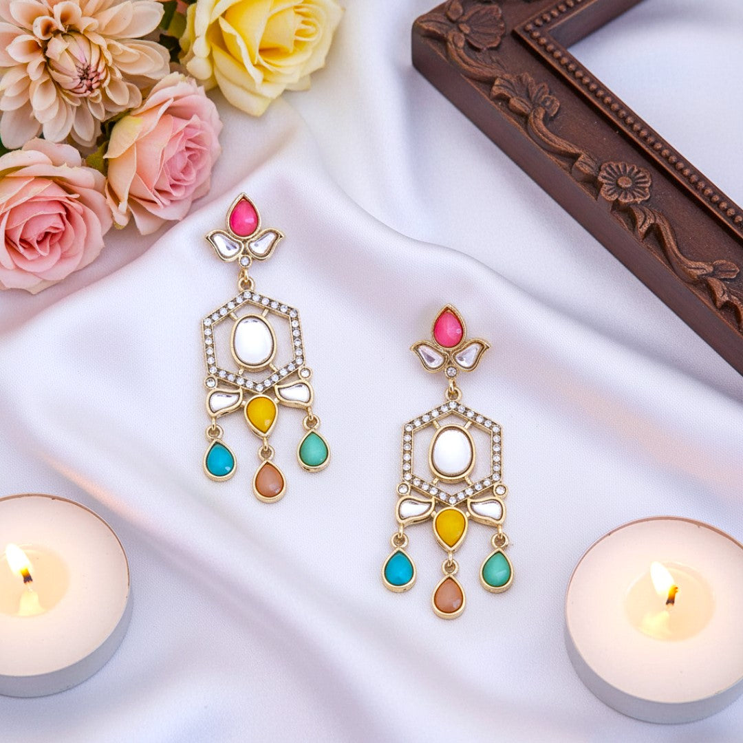 Multicolor Kundan Dangler Earrings , Drop Earrings