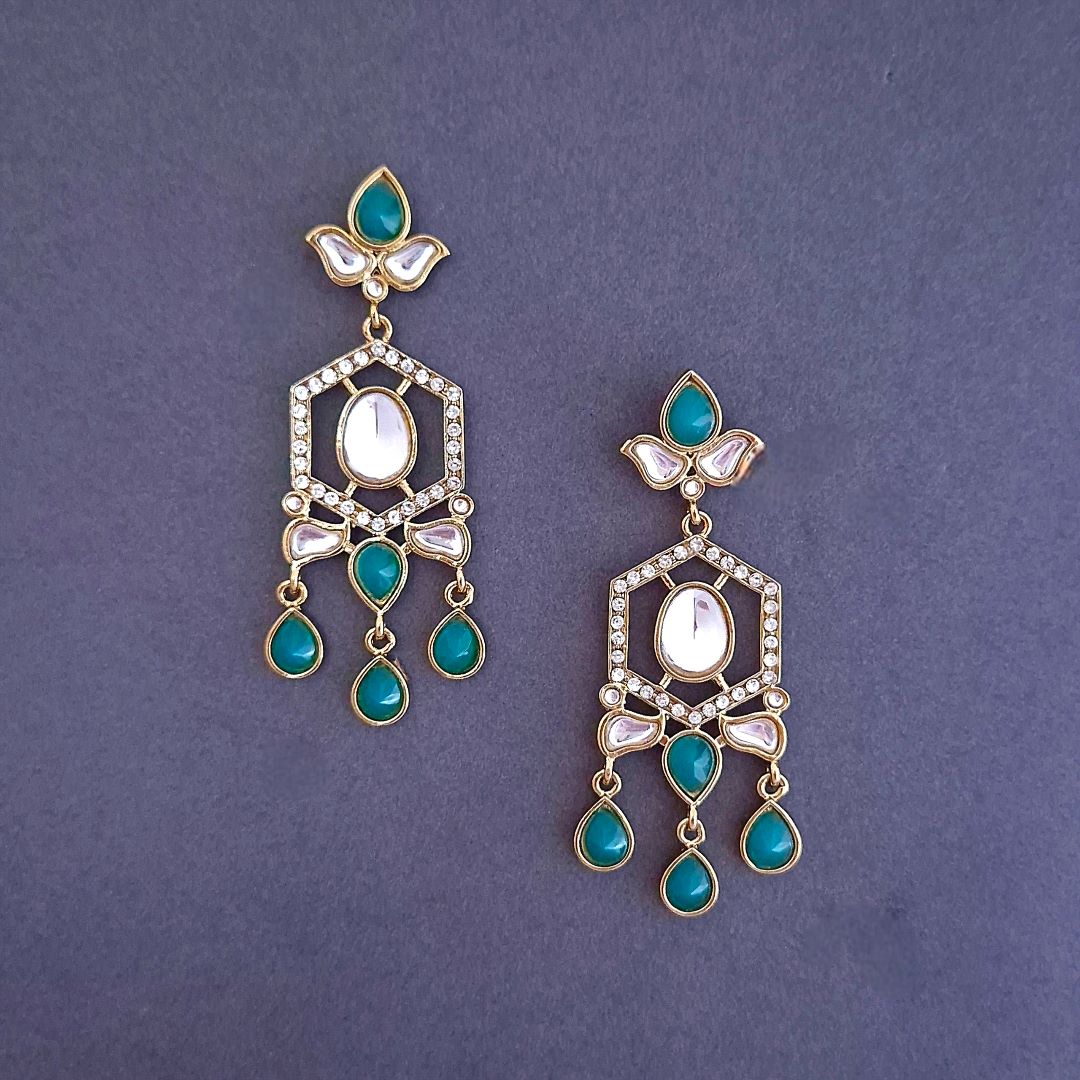 Emerald Green Kundan Dangler Earrings