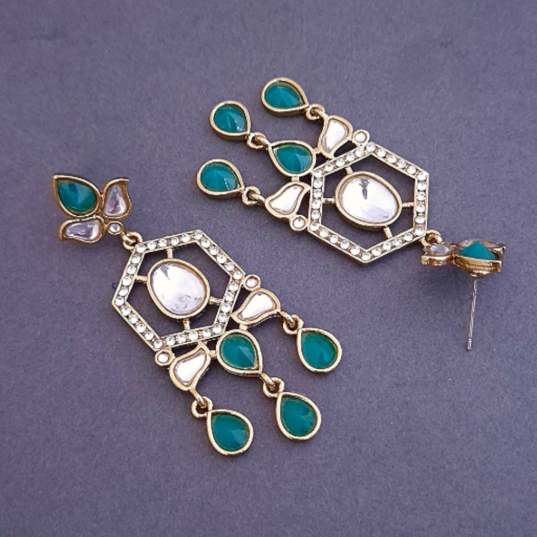 Emerald Green Kundan Dangler Earrings