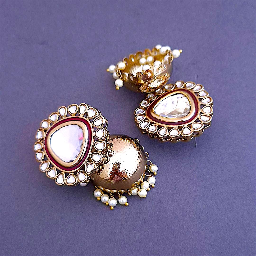 Rani Pink Kundan Jhumki Earrings