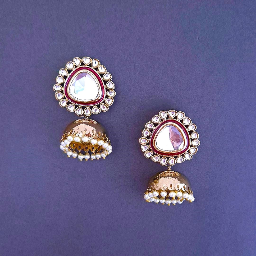 Rani Pink Kundan Jhumki Earrings
