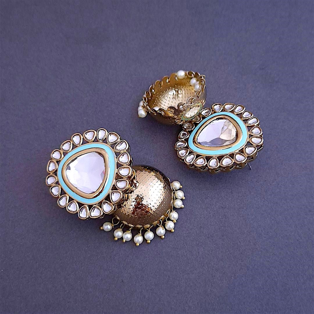 Turquoise Blue Kundan Jhumki