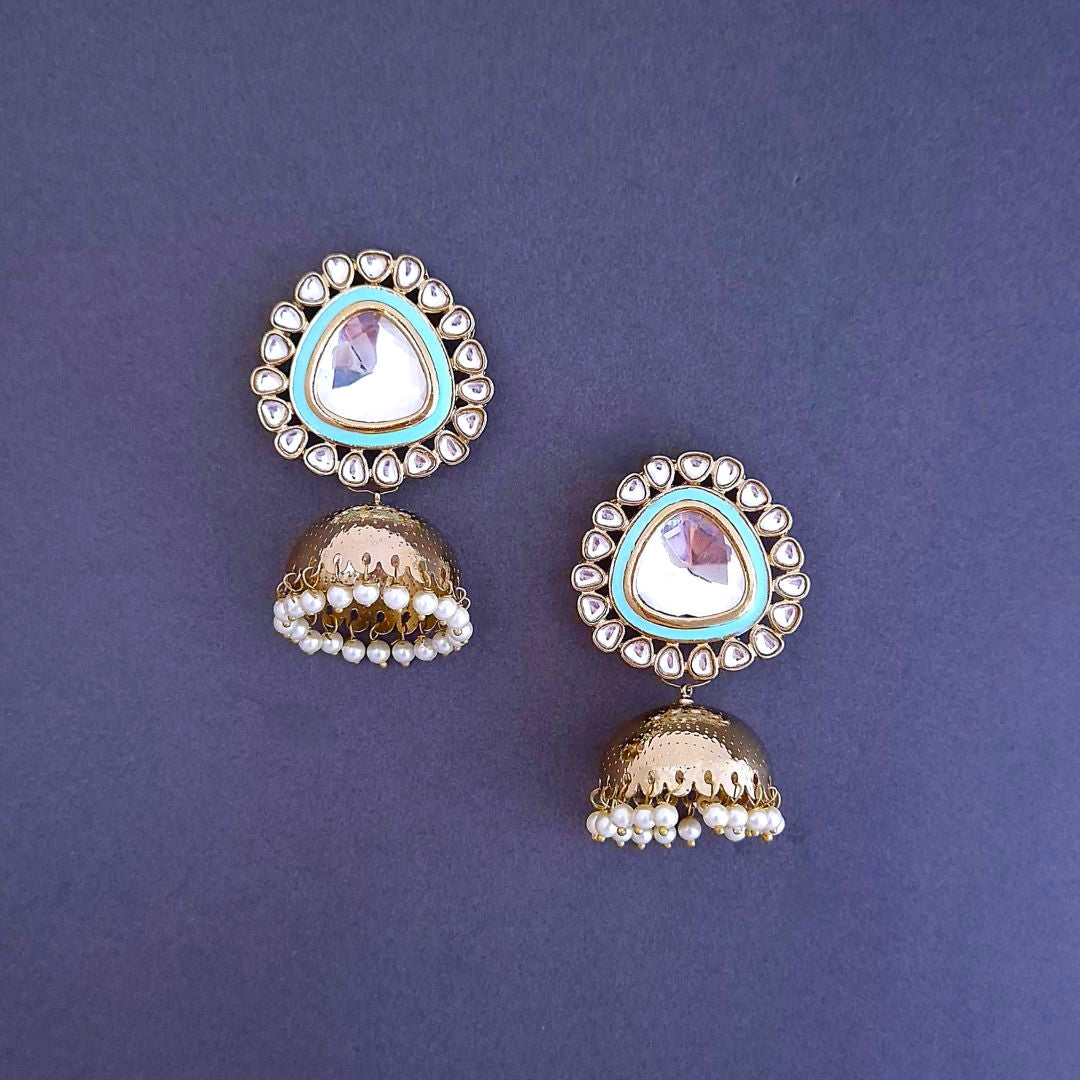 Turquoise Blue Kundan Jhumki